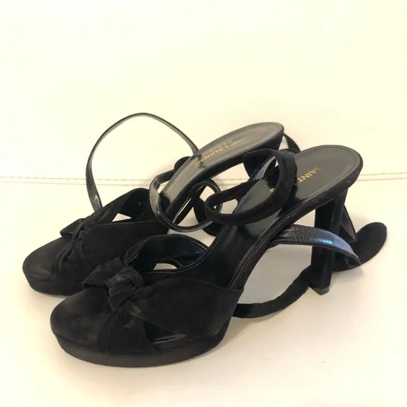 Saint Laurent Black Suede Tie Up Lace Up Heels Size 39 MK - Picture 2 of 6